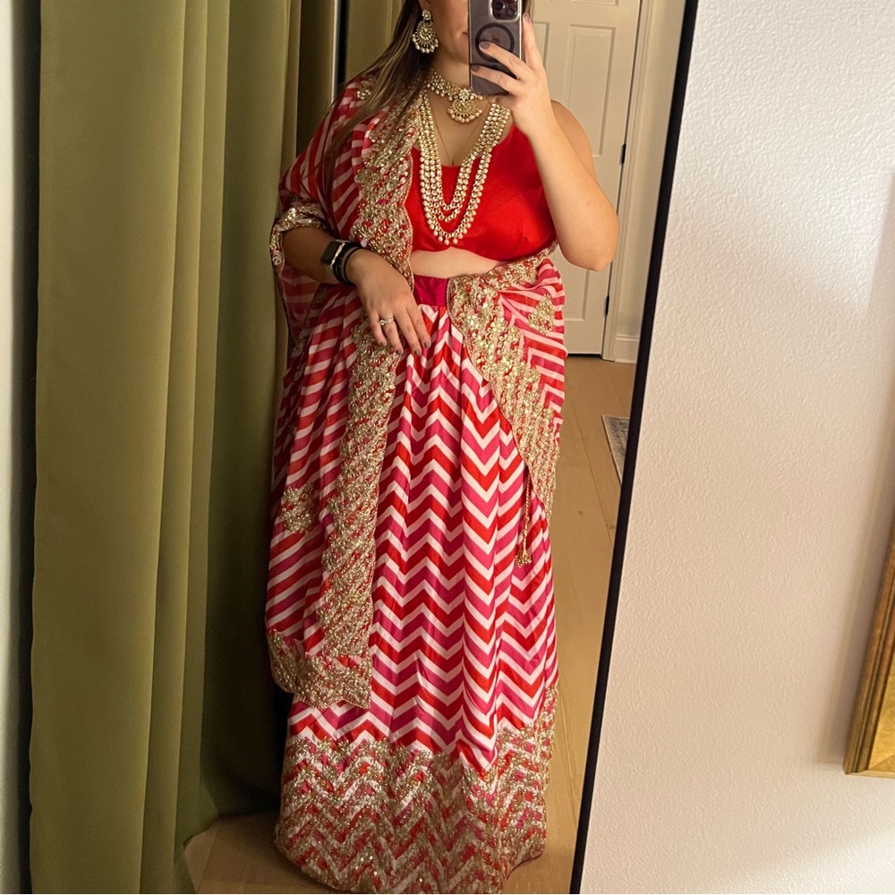 Pink Red and Gold Lehenga Choli